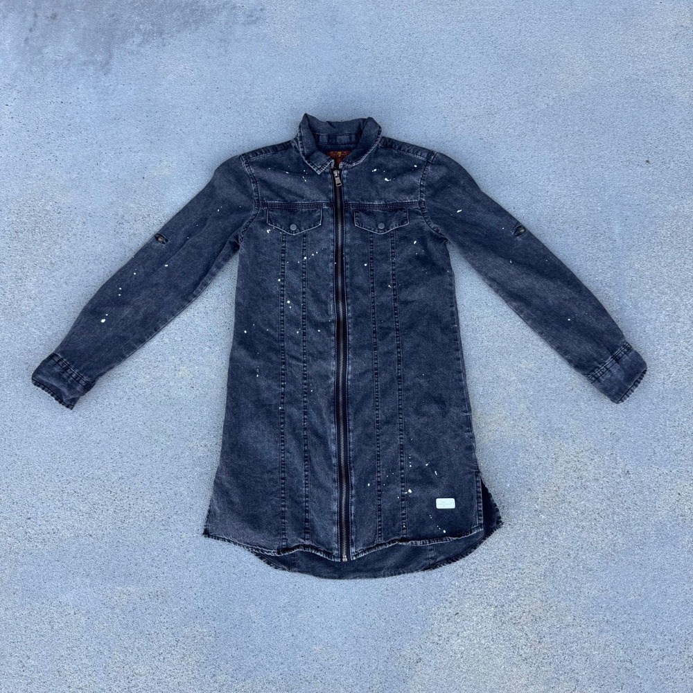 7 For All Mankind Women Size Medium Black Denim Shirt‎ Dress Full Zip